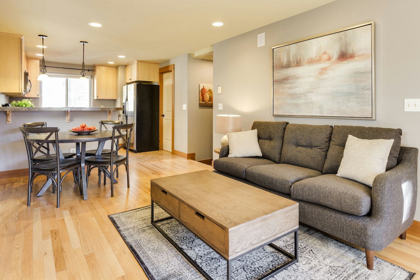 Placeholder family room with timber flooring